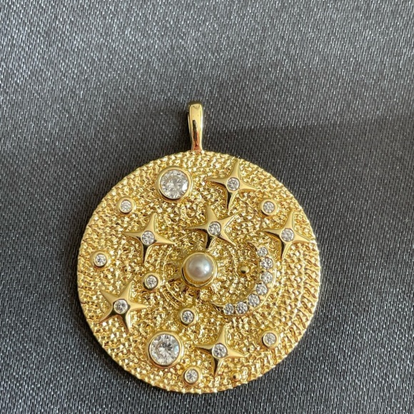 Celestial Moon Stars Gold Charm with Pearl and CZ - Picture 1 of 1